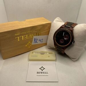 BEWELL W154A Men's Red/Black Sandalwood Analog Dial Quartz Wrist Watch YR42